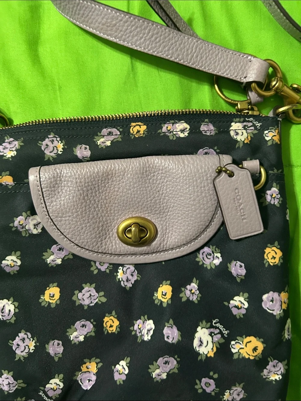 Coach Floral Crossbody Bag in Black and Pale Pink